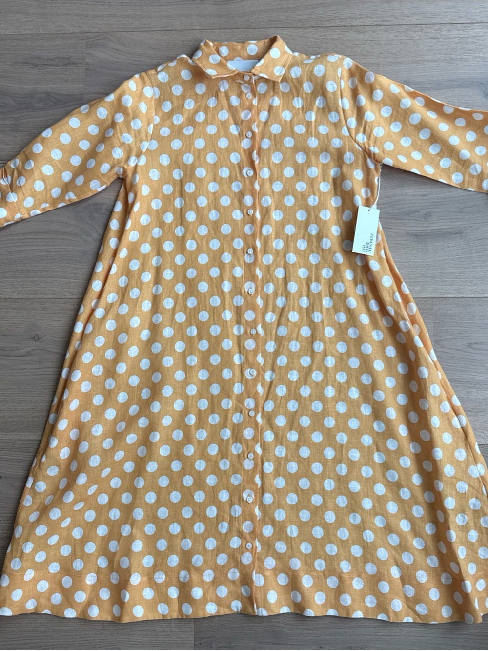 LISA MARIE FERNANDEZ Ladies Yellow Polka Dot Linen Dress - Large - NWT